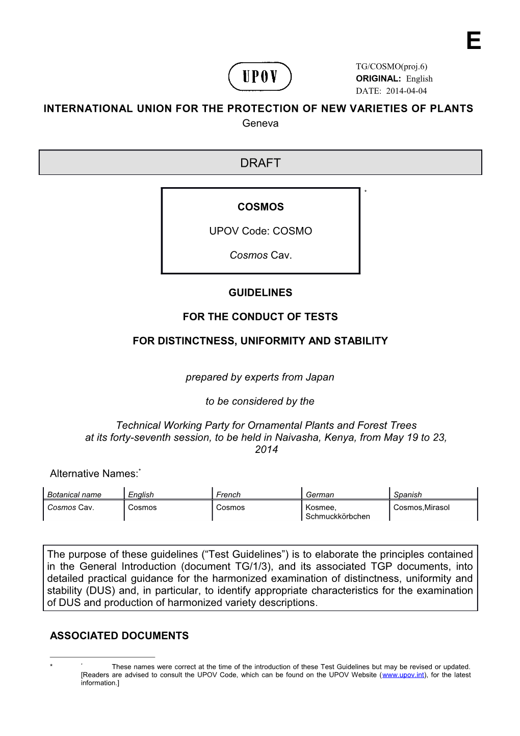 Guidelines for the Conduct of Tests for Distinctness, Uniformity and Stability