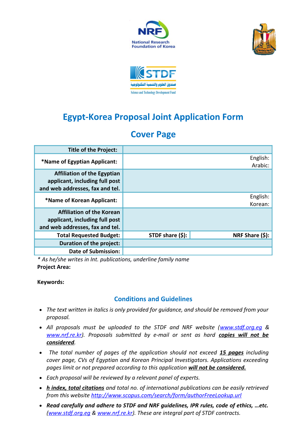 Egypt-Koreaproposaljoint Application Form