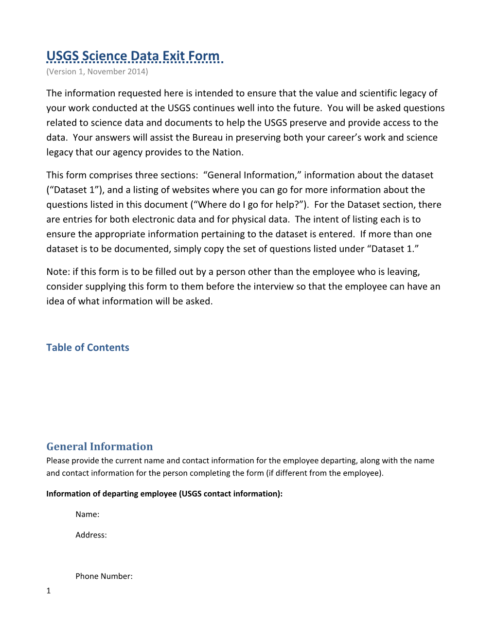 Science Data Exit Form DRAFT 053114