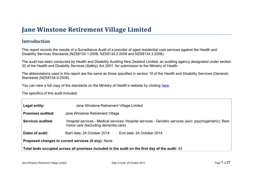 Jane Winstone Retirement Village Limited
