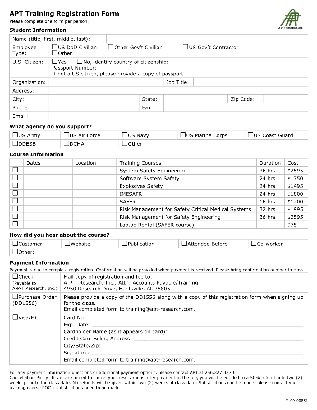 APT Training Registration Form