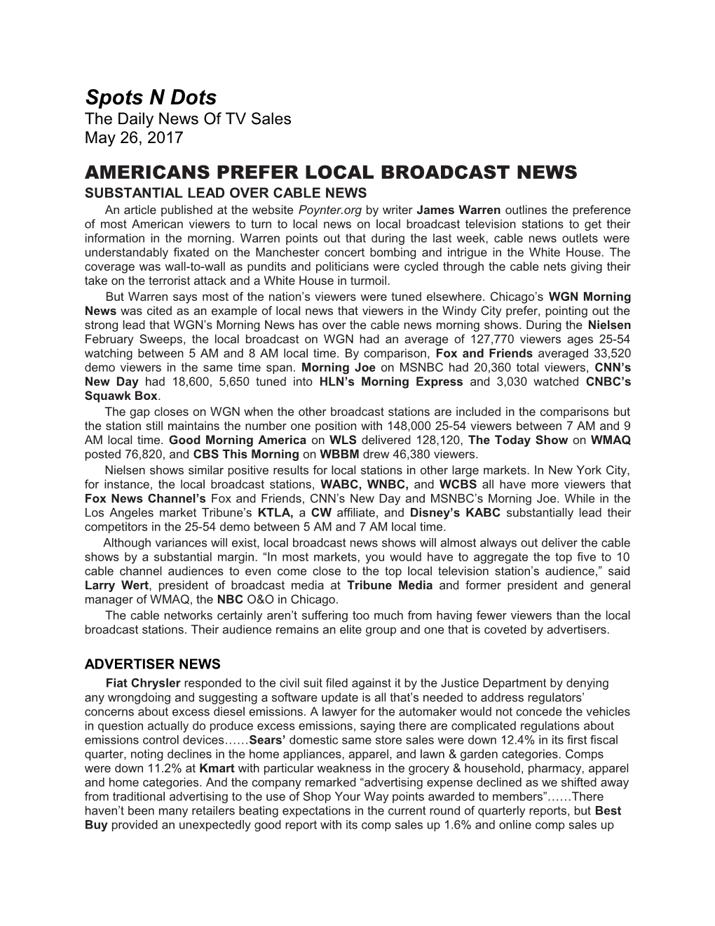 Americans Prefer Local Broadcast News
