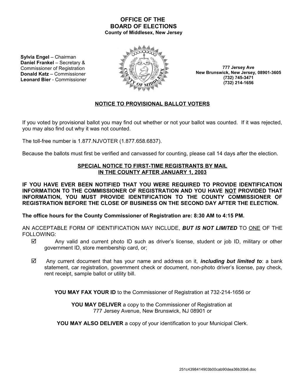 Notice to Provisional Ballot Voters