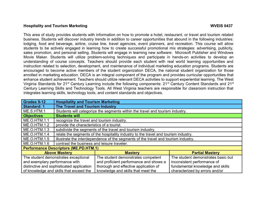 Business/Marketing Content Standards and Objectives