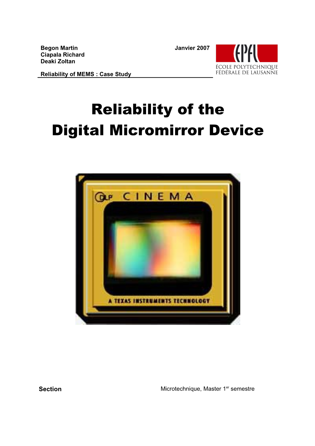 Realiability of Digital Micromirror Device (DMD)