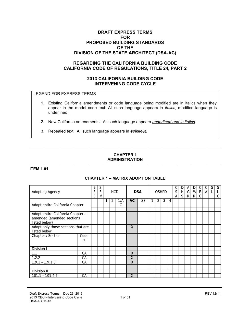 DRAFT Express Terms for Proposed Building Standards of the Division of the State Architect s1