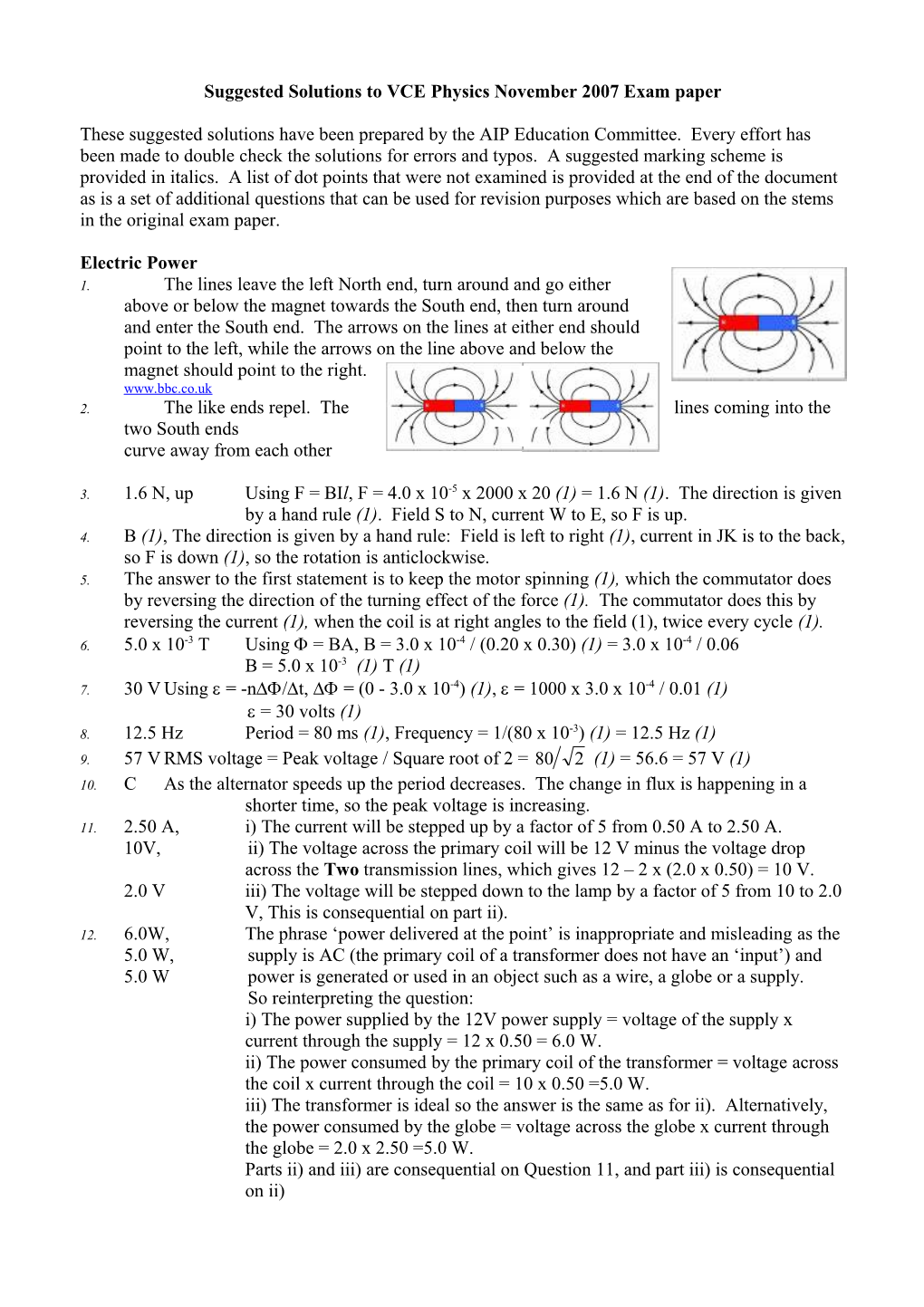 Solutions to VCE Physics November 2006 Exam Paper