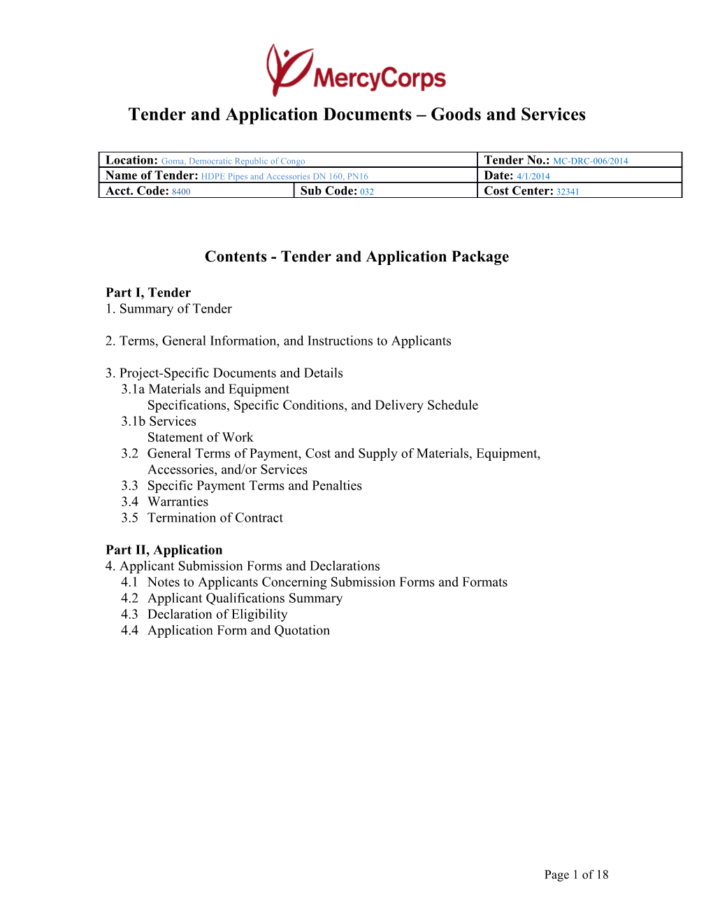 Tender Document Receipt