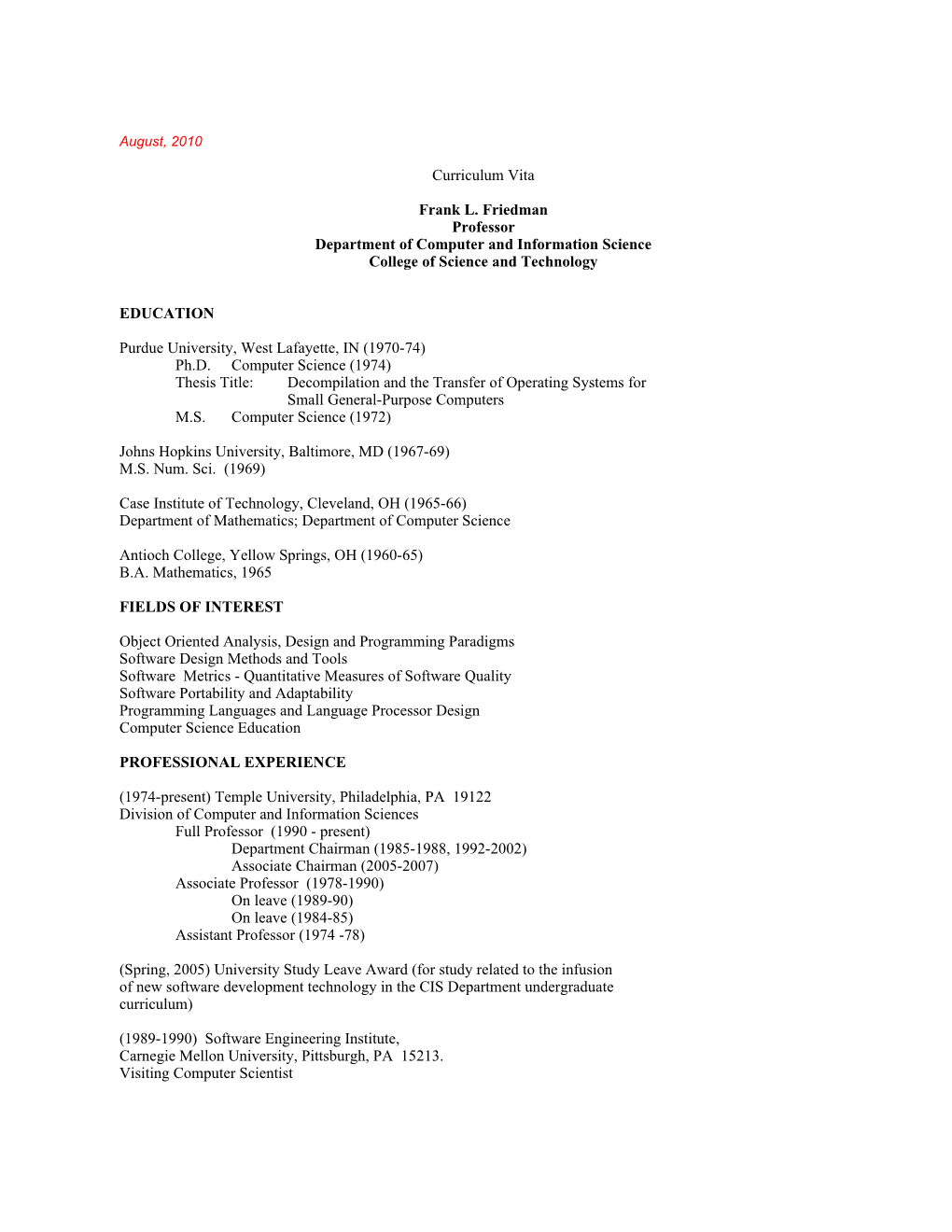 Resume (Long, Temple)