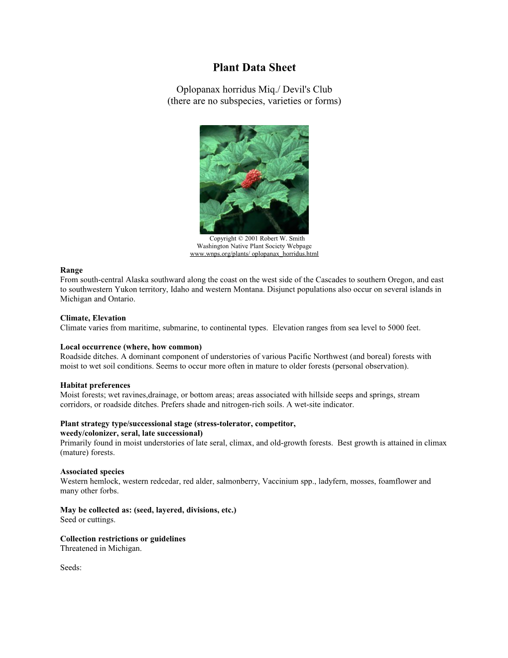 Plant Data Sheet