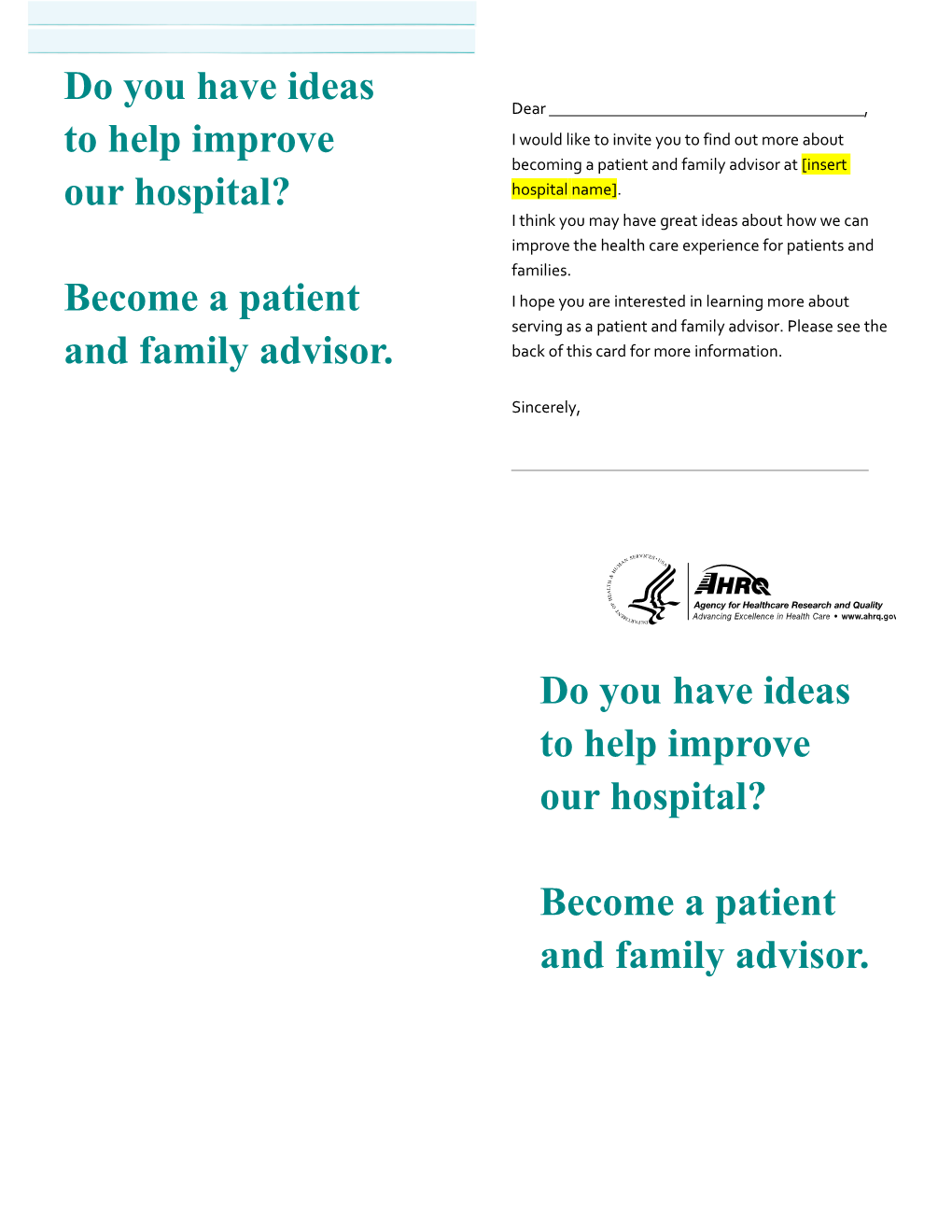 Strategy 1: Working with Patients & Families As Advisors (Tool 2)