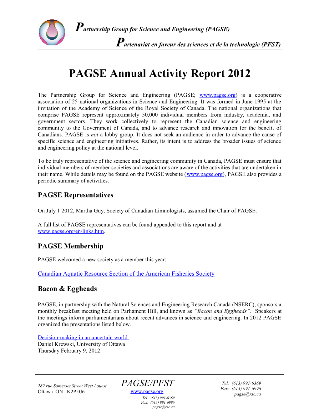PAGSE Annual Activity Report 2007-2008