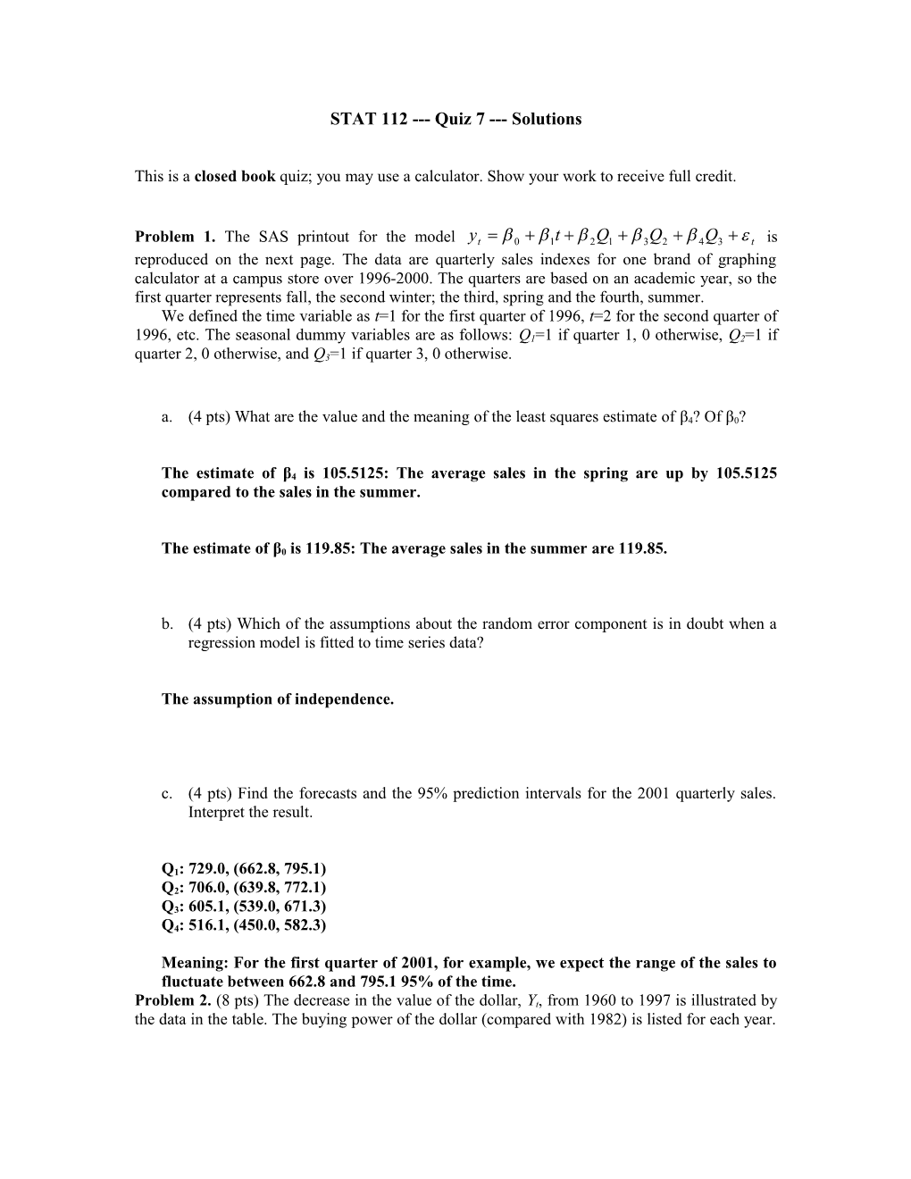 STAT 112 Quiz 7 Solutions