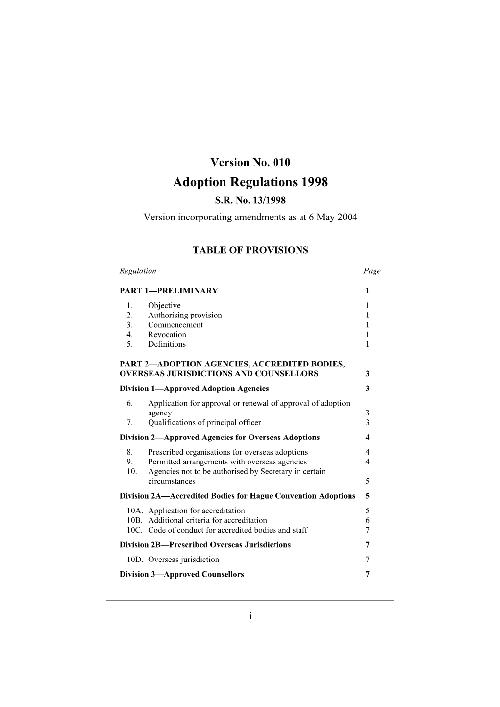 Adoption Regulations 1998