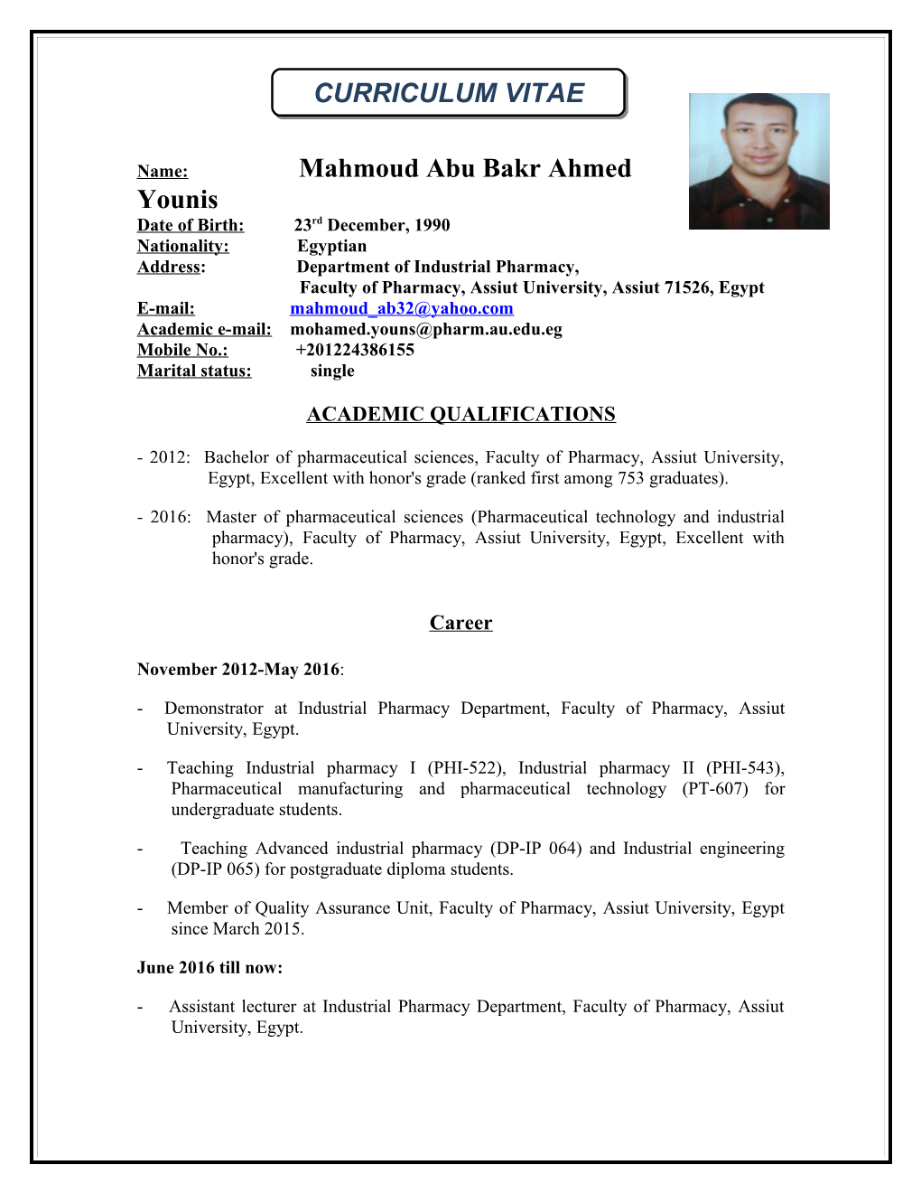 Name: Mahmoud Abu Bakr Ahmed Younis