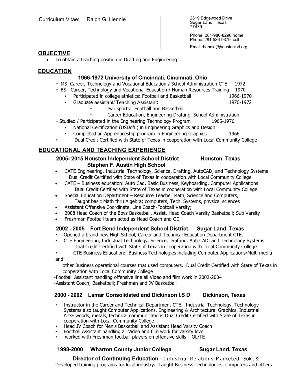 Curriculum Vitae: Ralph G. Hennie