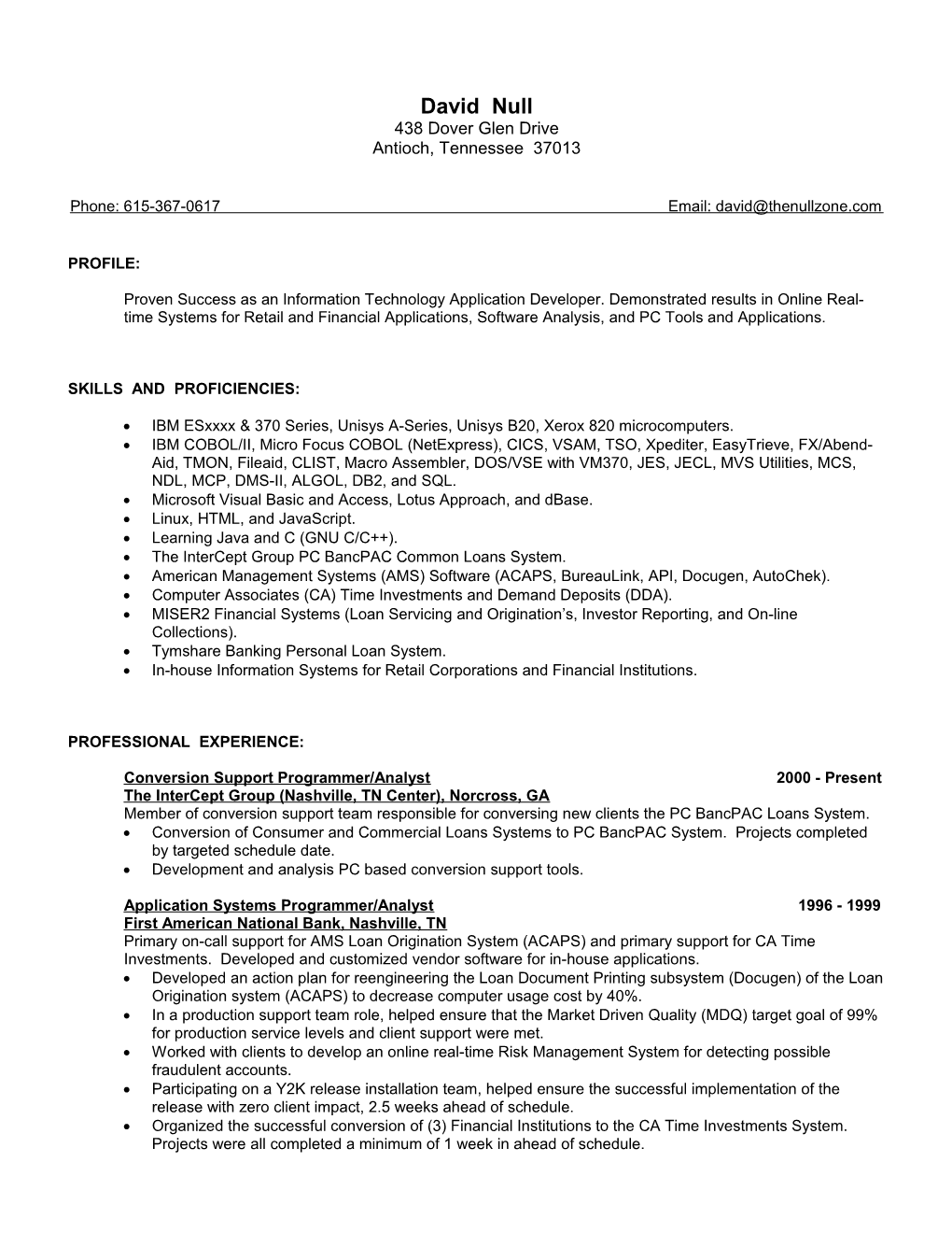 Resume - David Null