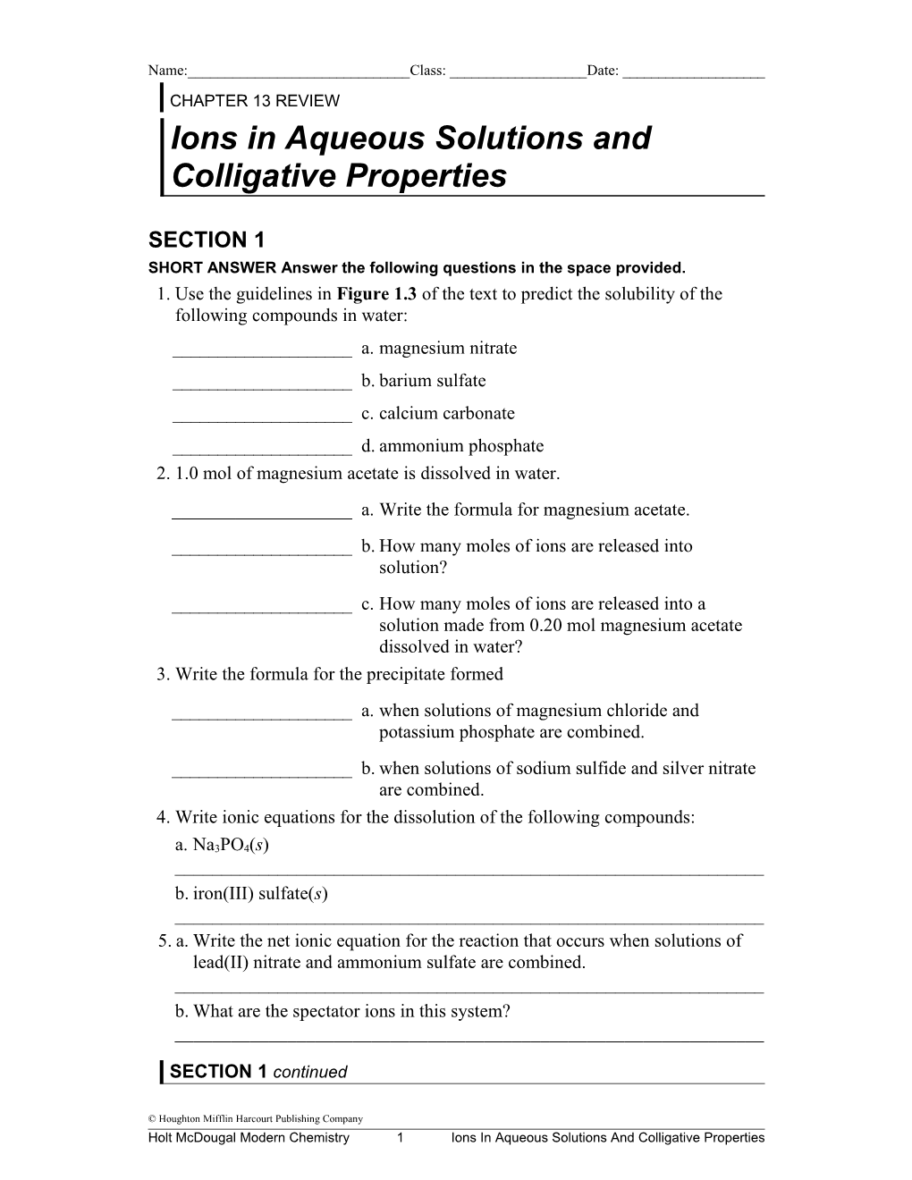 Ions in Aqueous Solutions and Colligative Properties