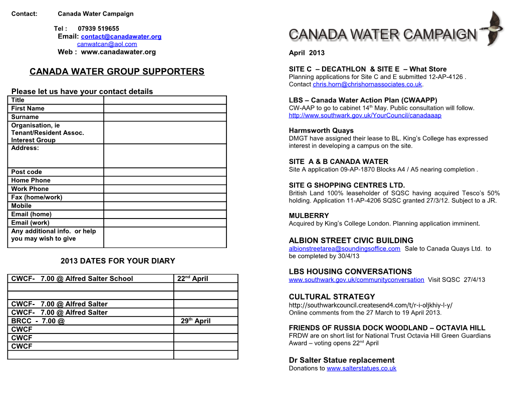 Contact: Canada Water Campaign