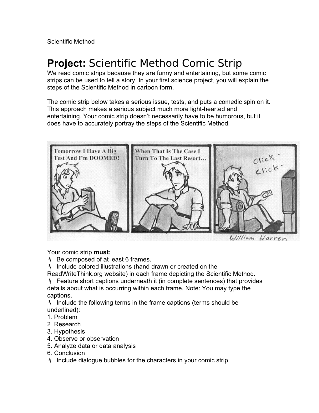 Project: Scientific Method Comic Strip
