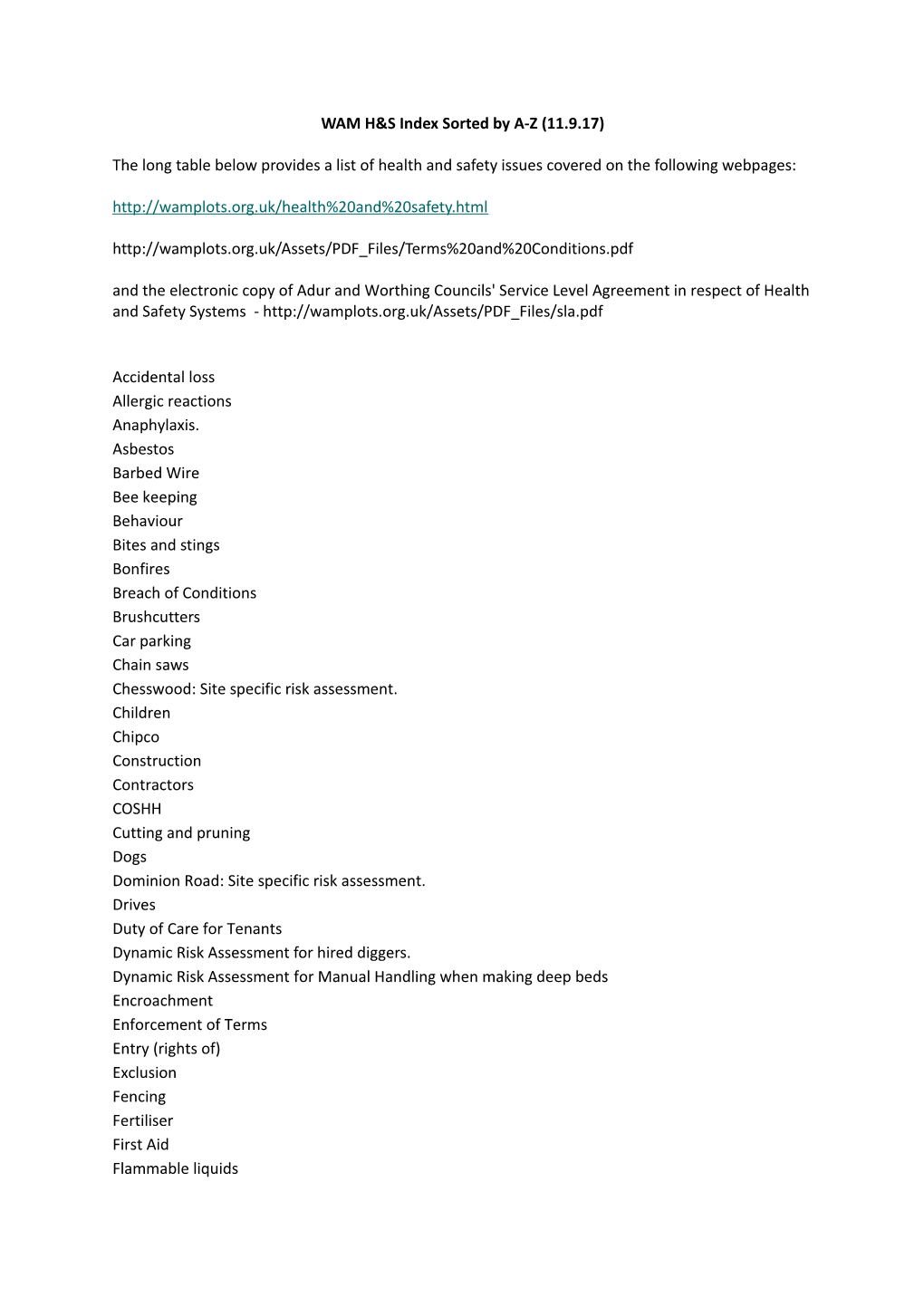 WAM H&S Index Sorted by A-Z (11.9.17)