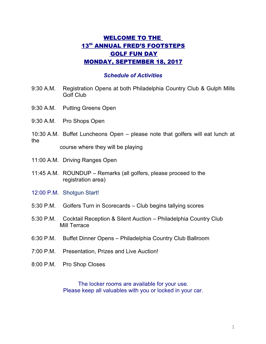 1St Annual Fred S Footsteps Golf Fun Day