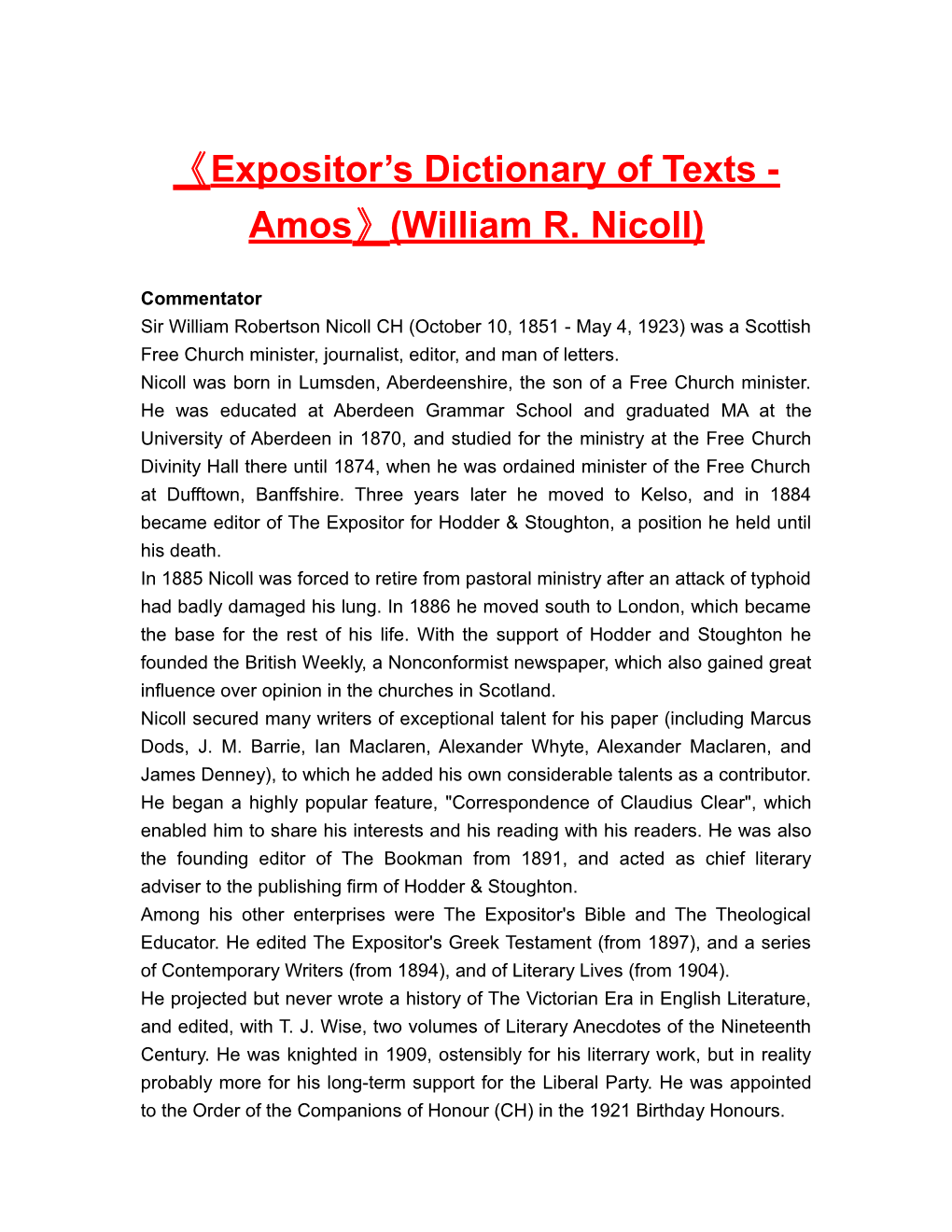 Expositor S Dictionaryof Texts- Amos (William R. Nicoll)