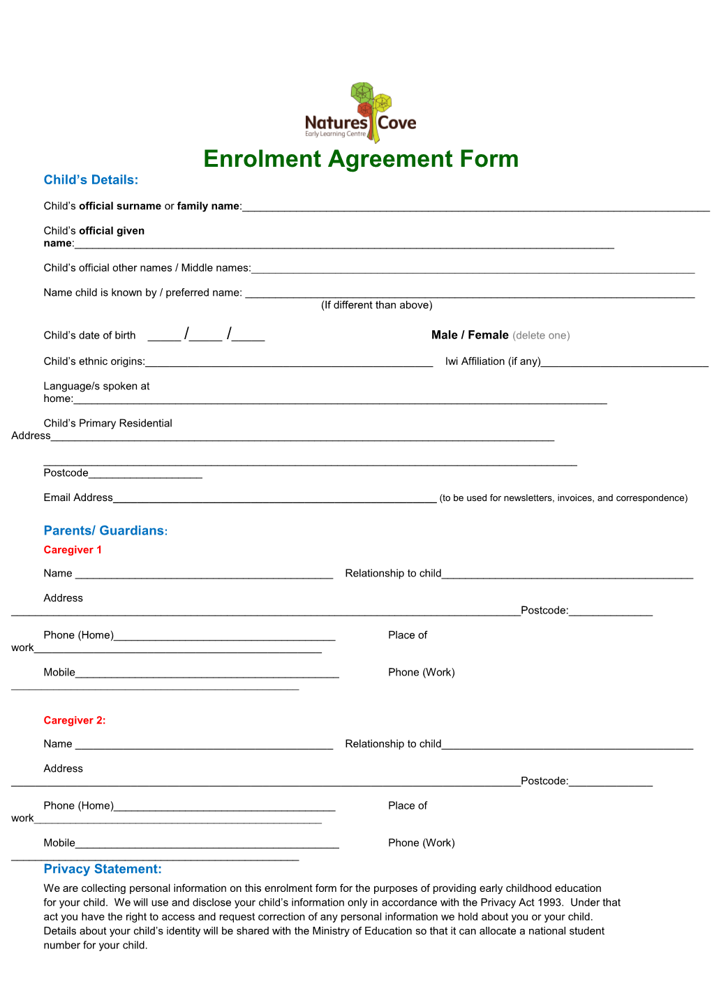Enrolment Agreementform
