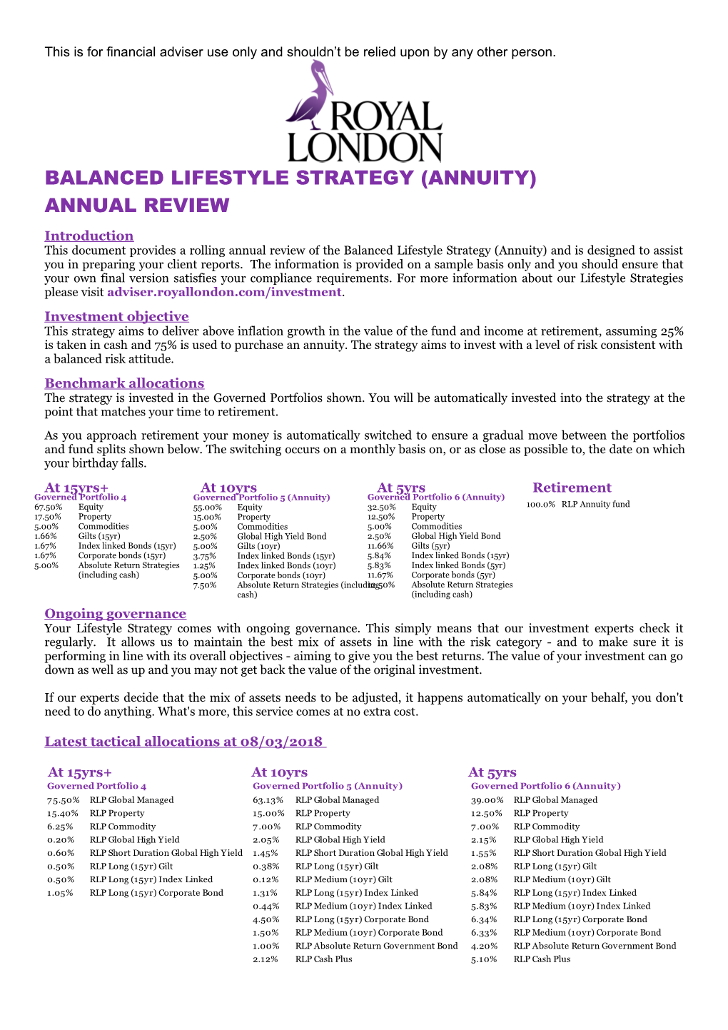 Balanced Lifestyle Strategy - Annuity - Annual Review