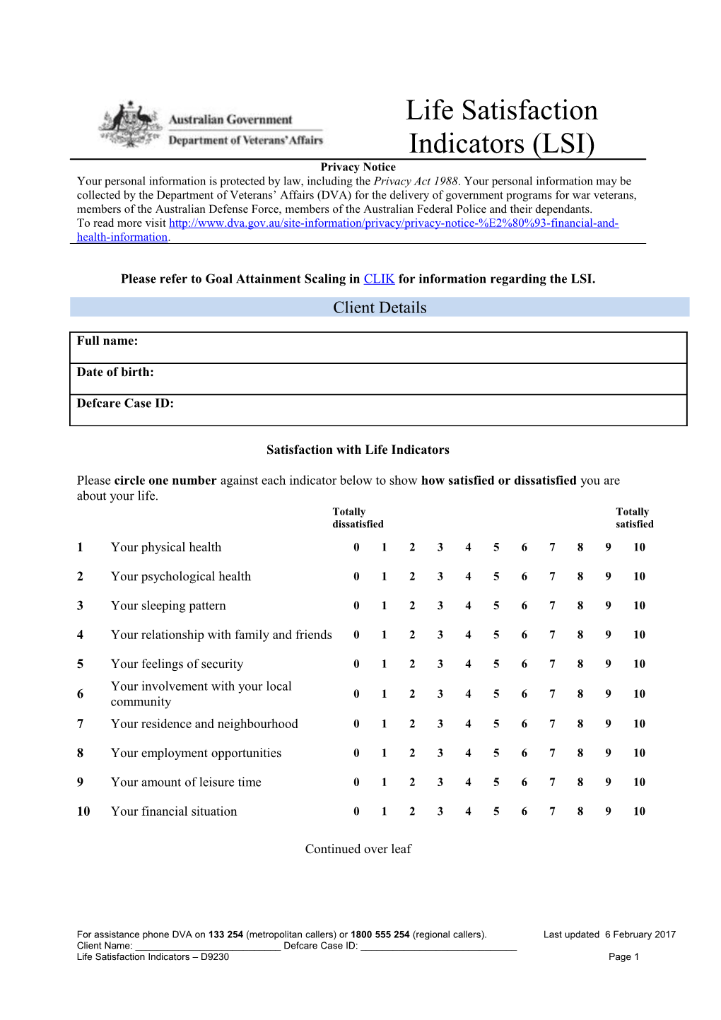 Please Refer to Goal Attainment Scaling in CLIK for Information Regarding the LSI