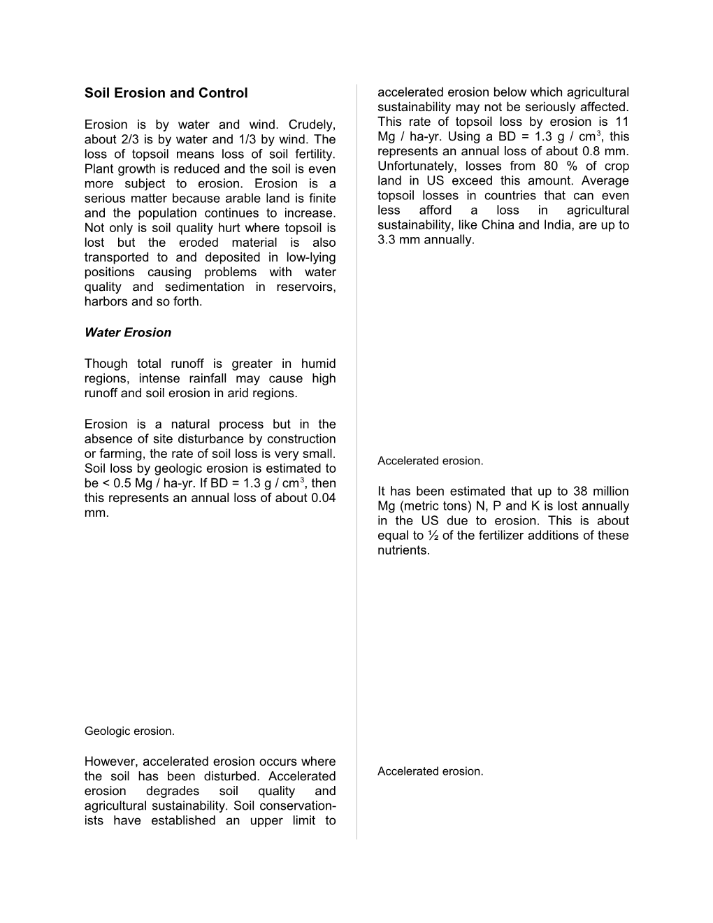 Soil Erosion and Control