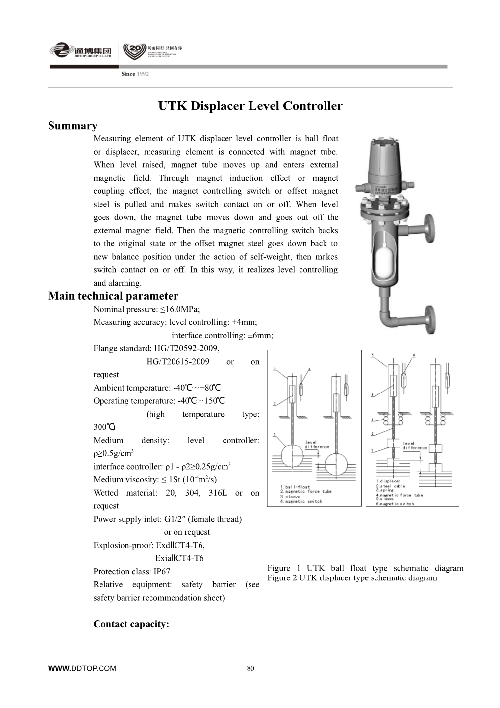 UTK Series Displacer Liquid Level Controller