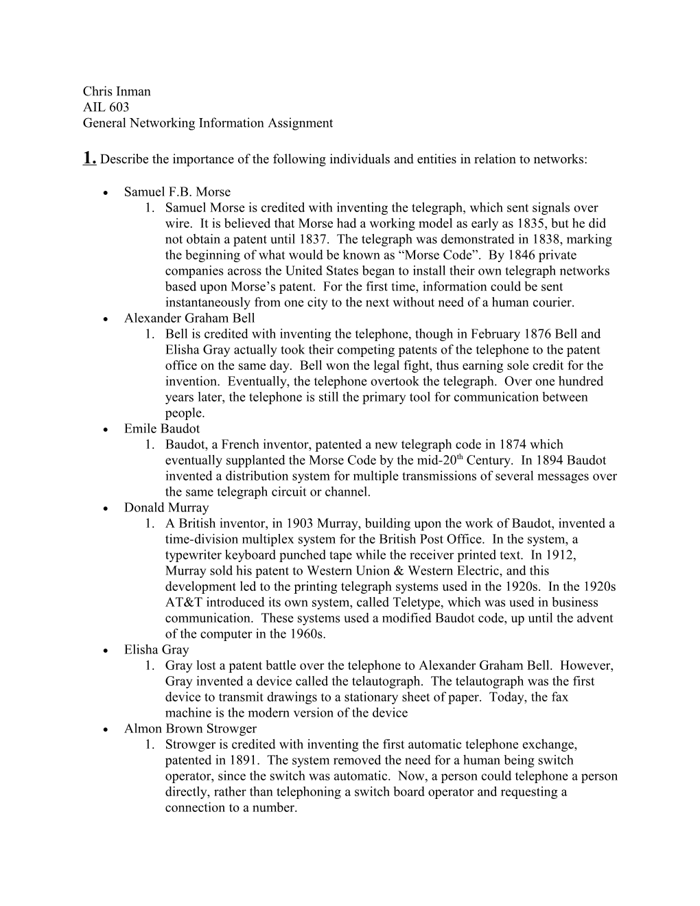 General Networking Information Assignment