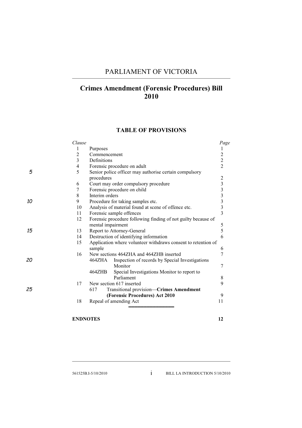 Crimes Amendment (Forensic Procedures) Bill 2010