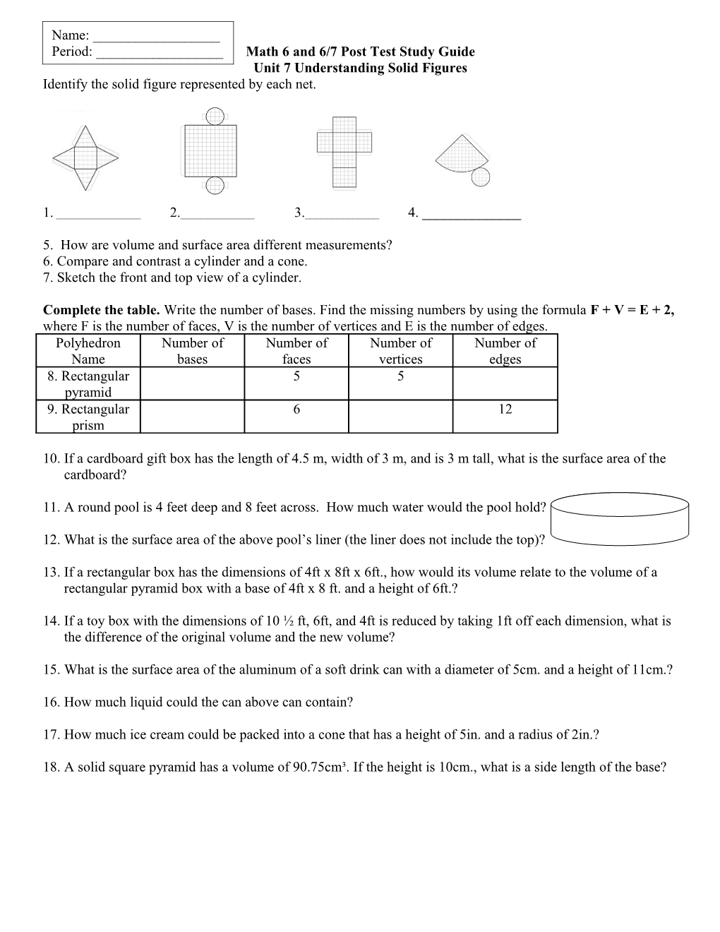 Math 6 Post Test Study Guide