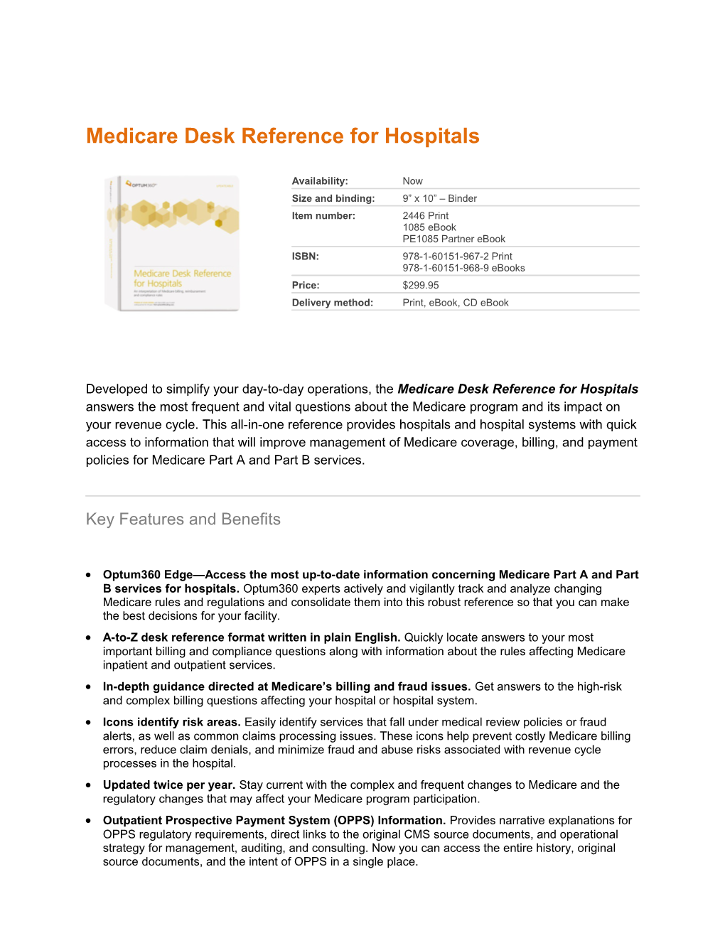 Medicare Desk Reference for Hospitals