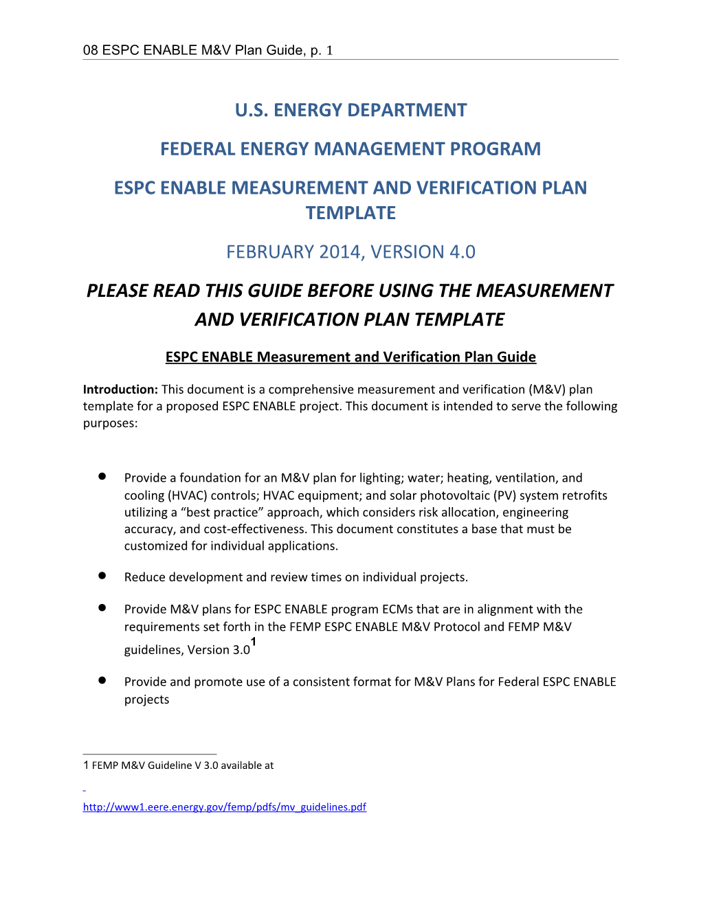 ESPC ENABLE Measurement and Verification Plan Template