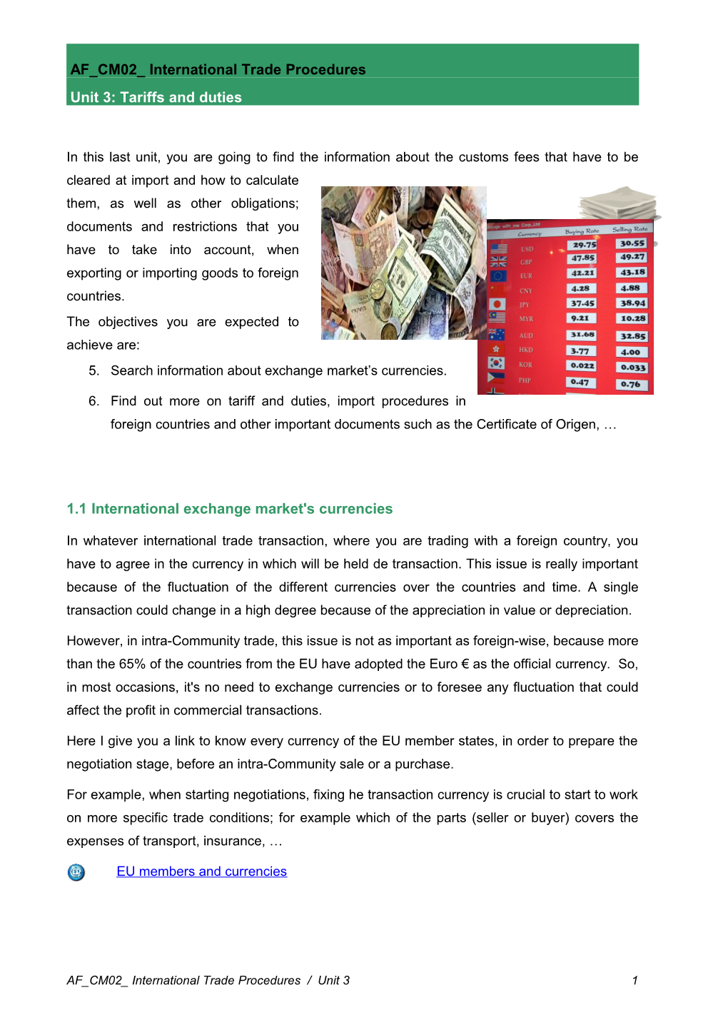 Unit 3: Tariffs and Duties