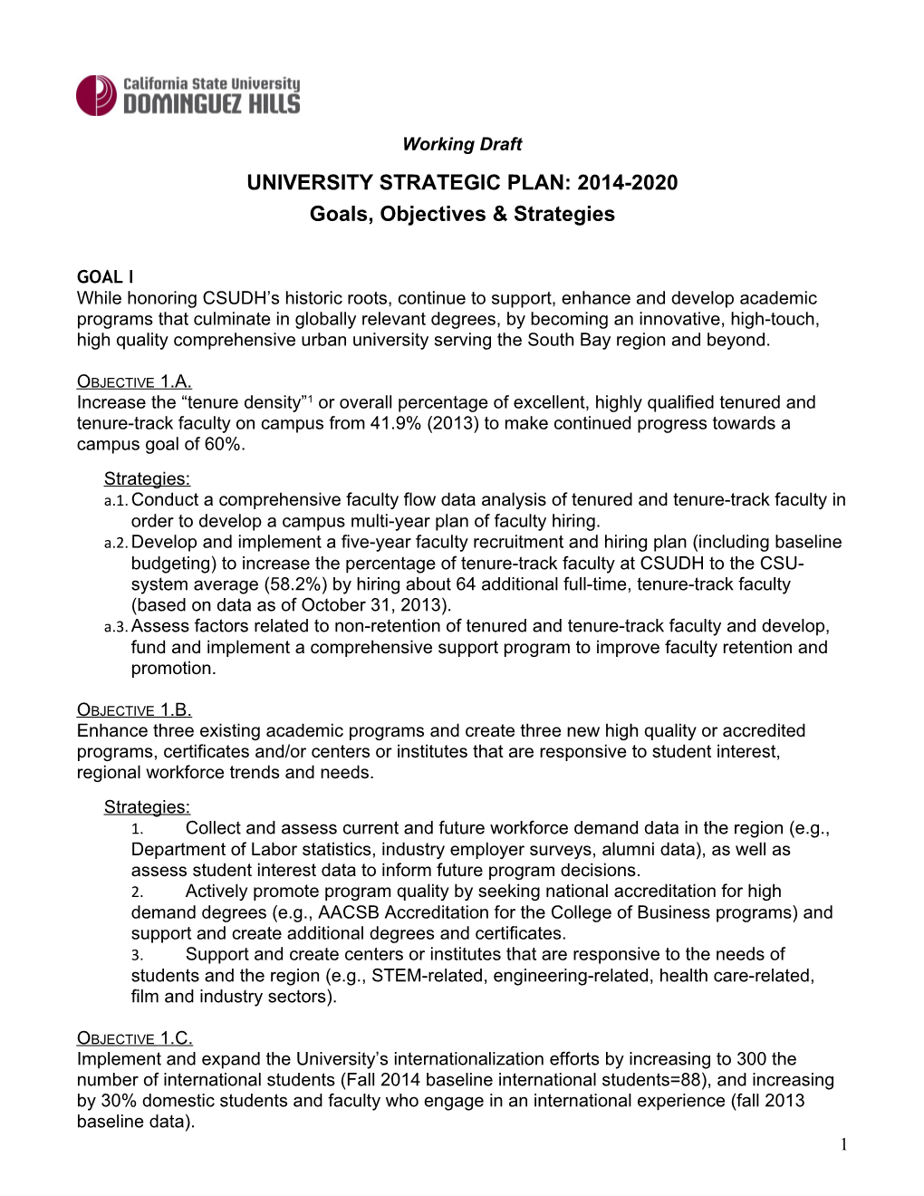 University Strategic Plan: 2014-2020