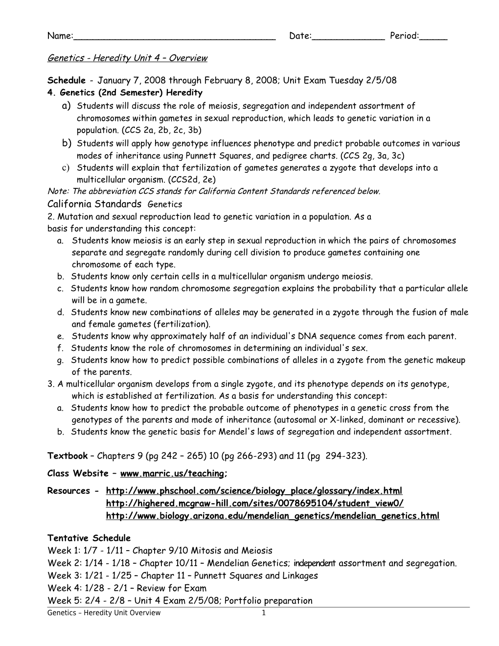 Genetics-HEREDITY Unit Overview