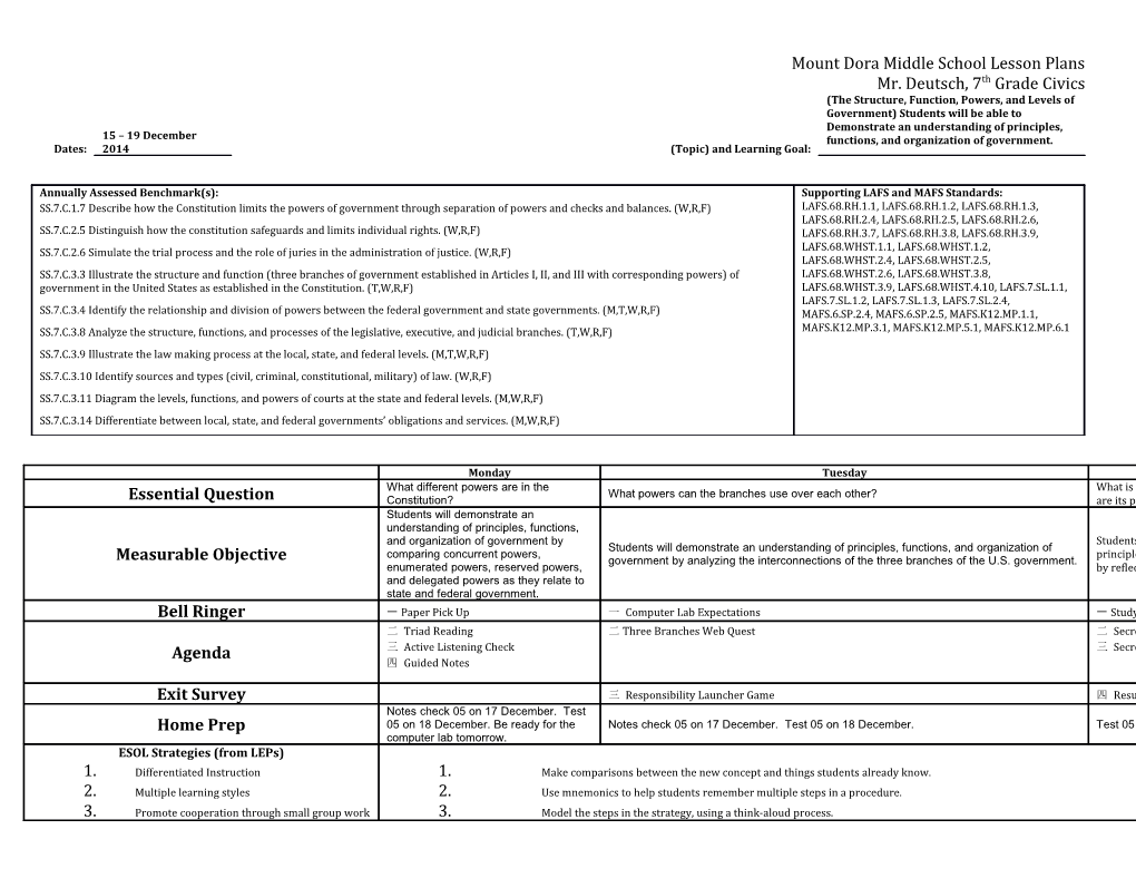 Mount Dora Middle School Lesson Plans