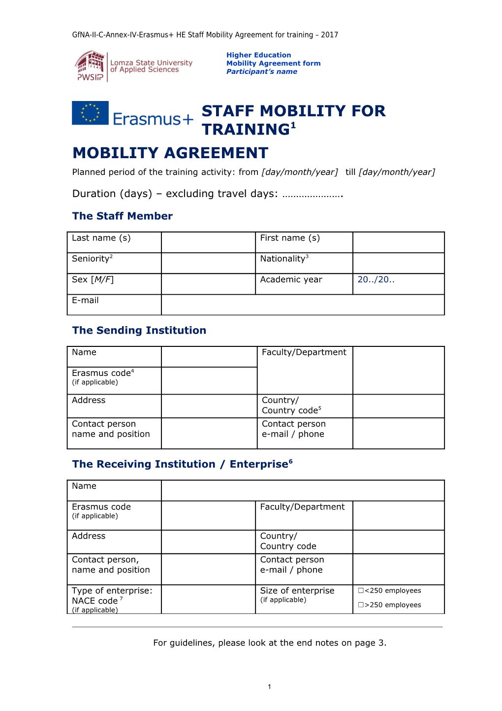 Gfna-II-C-Annex-IV-Erasmus+ HE Staff Mobility Agreement for Training 2017