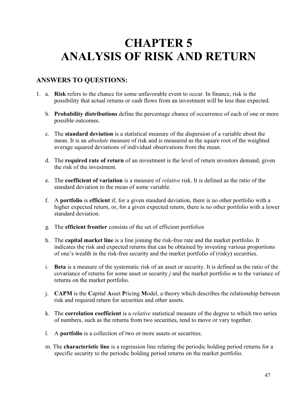 Analysis of Risk and Return