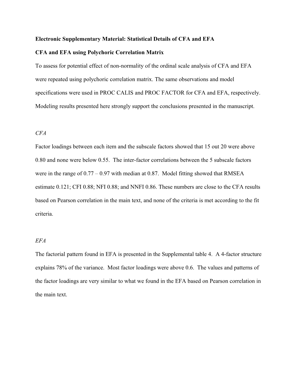 Electronic Supplementary Material: Statistical Details of CFA and EFA