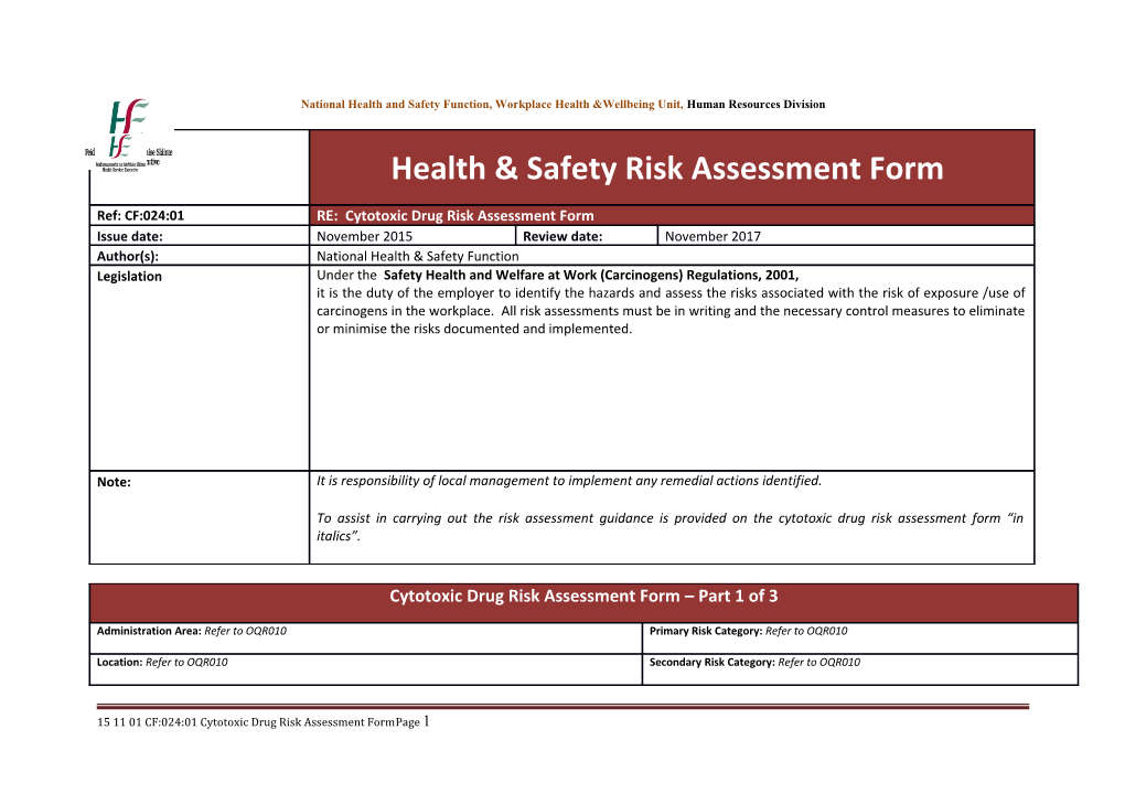 National Health and Safety Function, ERAS, Human Resources Division