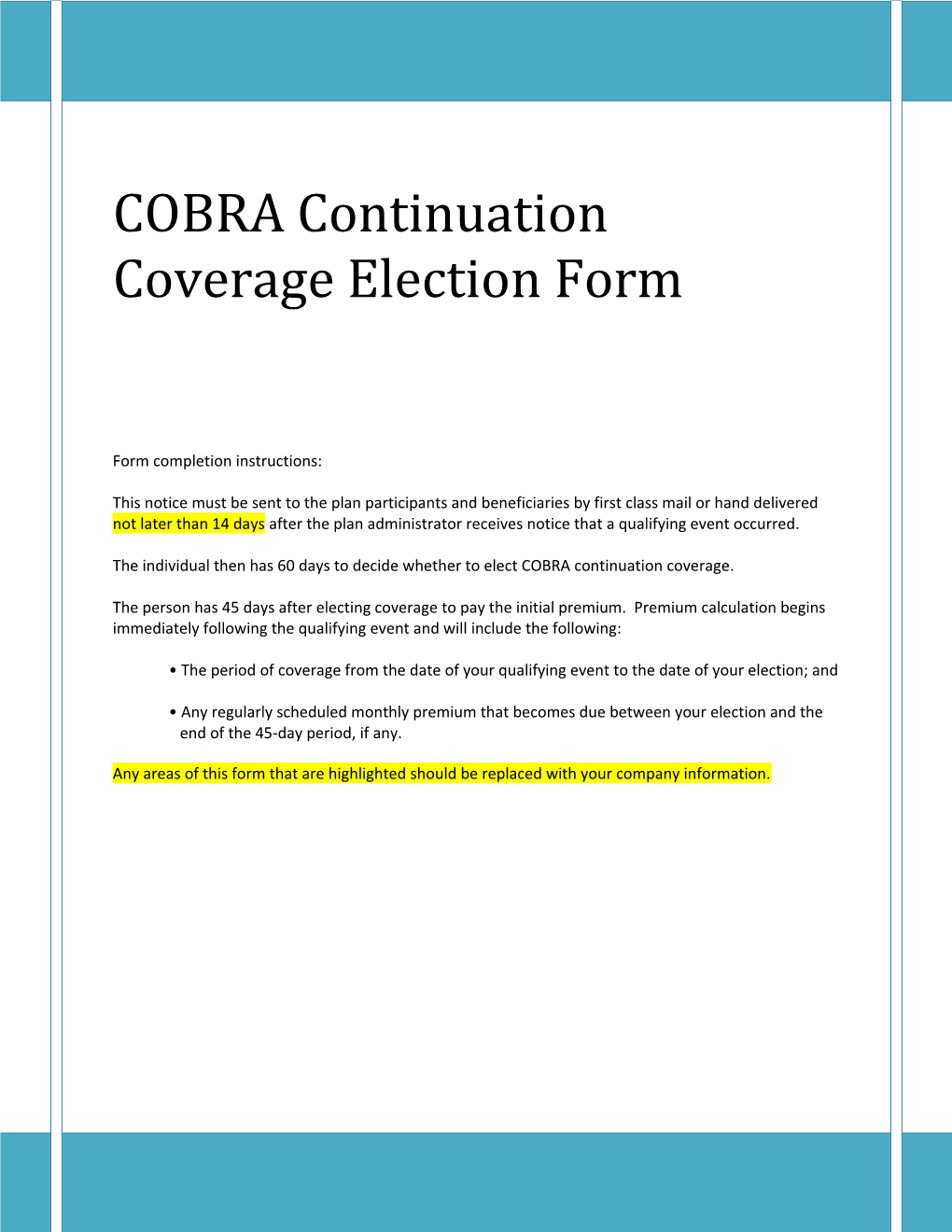 COBRA Continuation Coverage Election Form