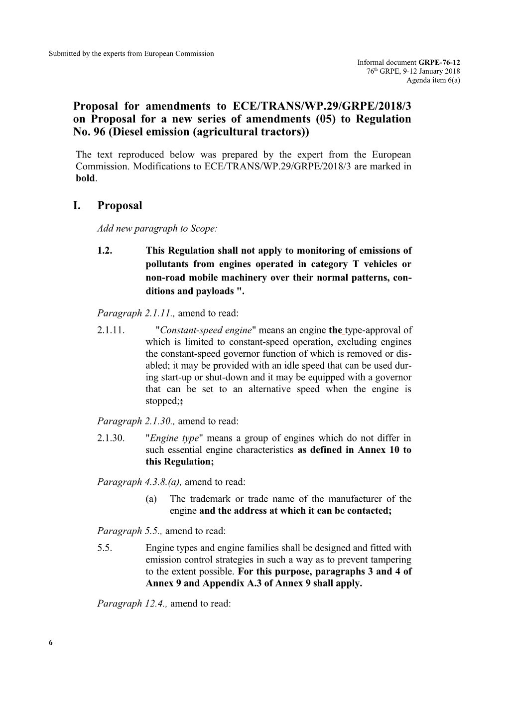 Proposal for Amendments to ECE/TRANS/WP.29/GRPE/2018/3On Proposal for a New Series Of