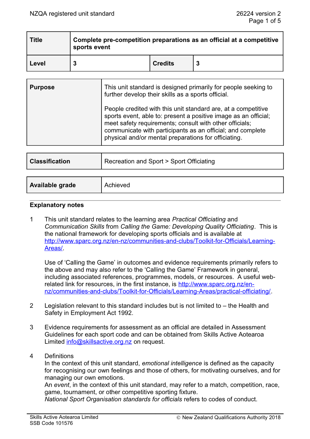 26224 Complete Pre-Competition Preparations As an Official at a Competitive Sports Event