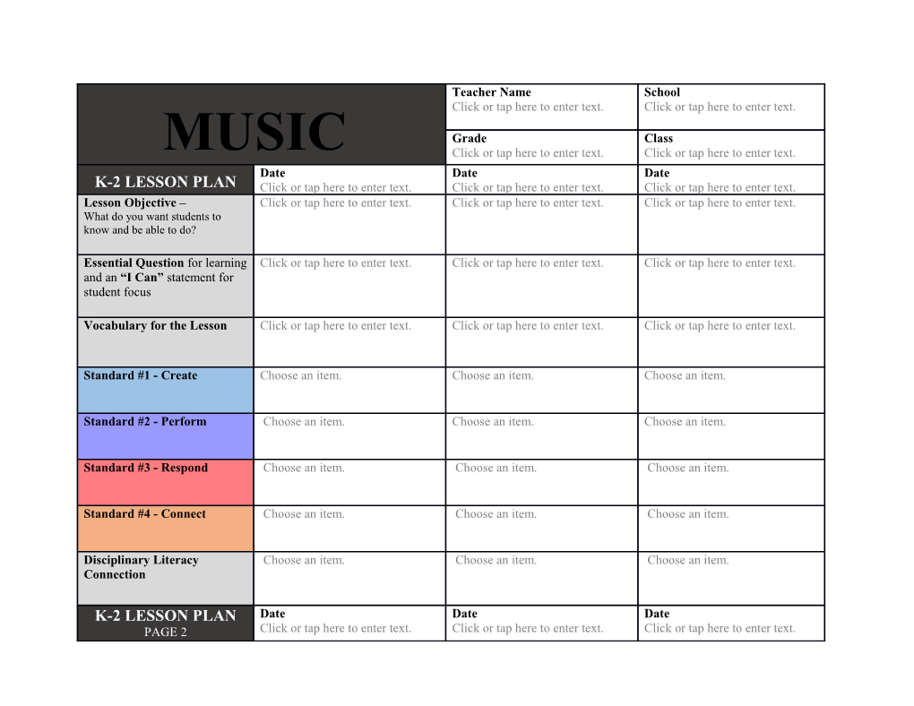 This Template Aligns to the Wisconsin Standards for Music (2017) and the Wisconsin Department