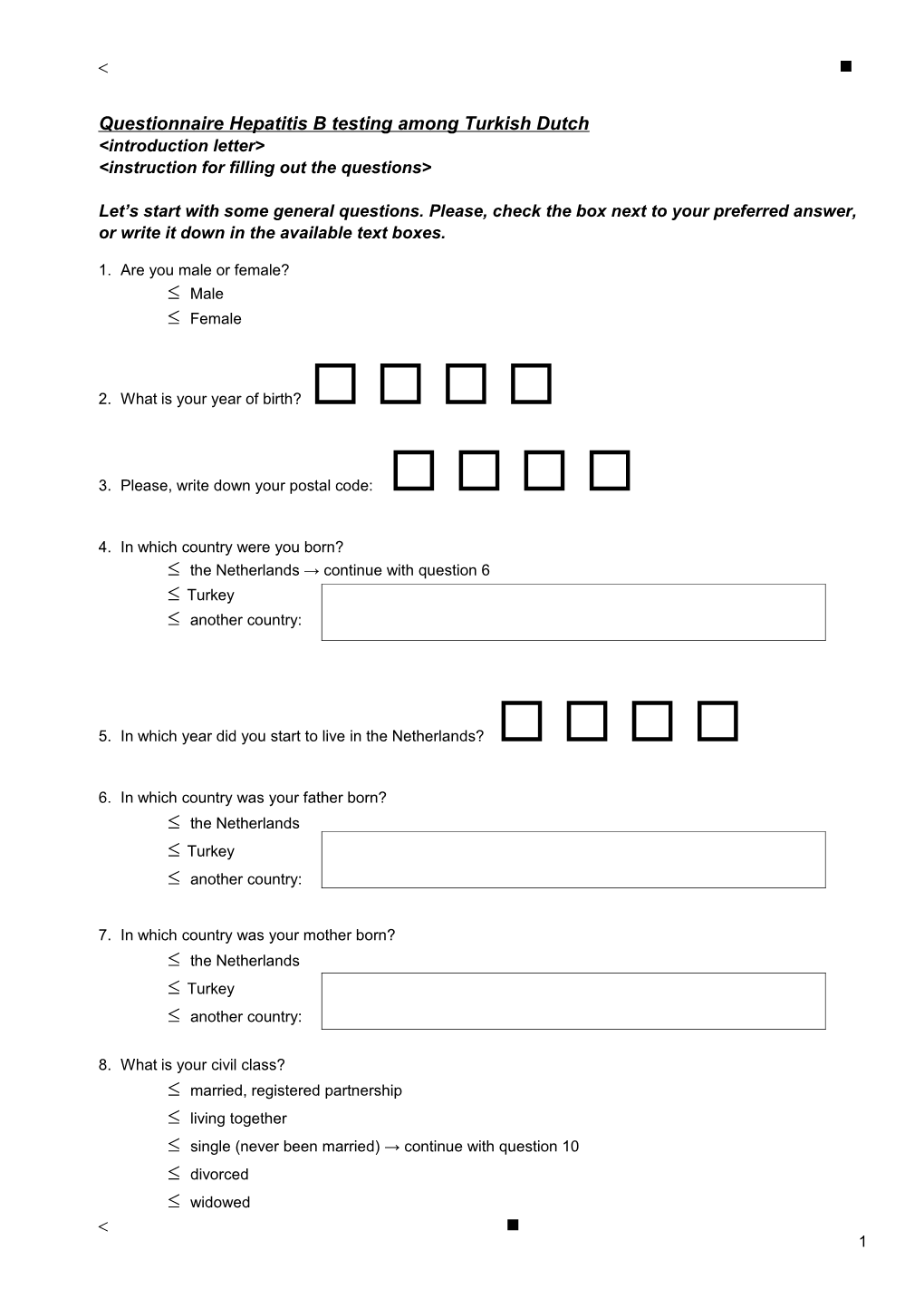 Questionnaire Hepatitis B Testing Among Turkish Dutch